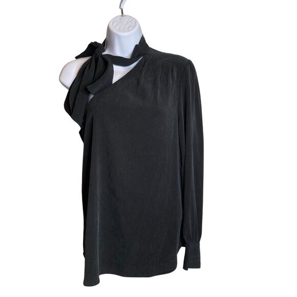 AG Adriano Goldschmied Women's Black One Shoulder Malia Tie Neck Blouse Size S - Picture 2 of 13